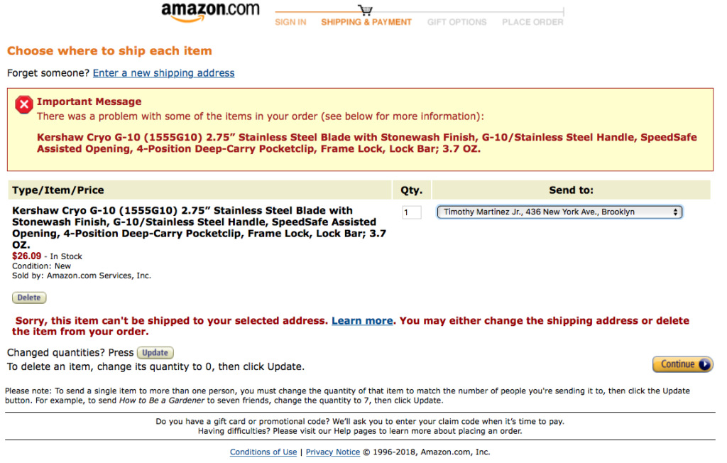 Is Amazon Restricting the Sale of Legal Knives to Some States? Knife
