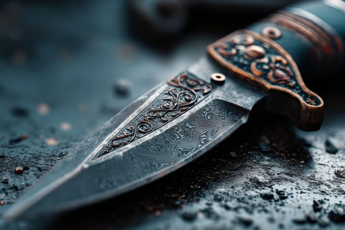 Close-up view of intricate knife