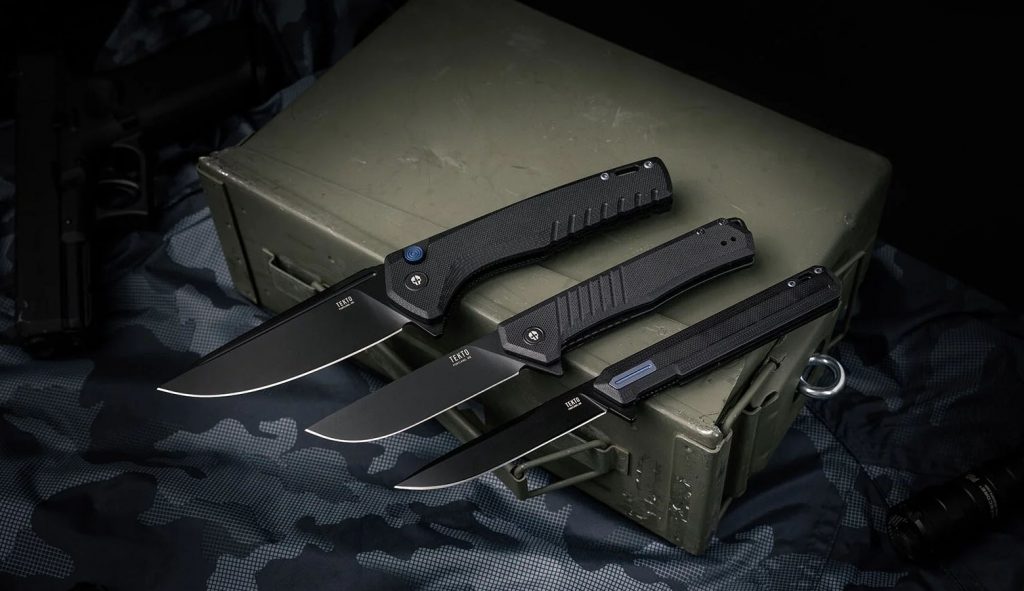 Tekto knives on a briefcase